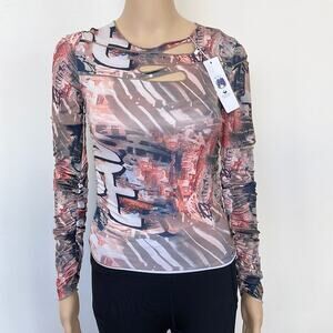 New DO MY SELF Long Sleeve Cut Out Ruched Top Women's SIZE Small